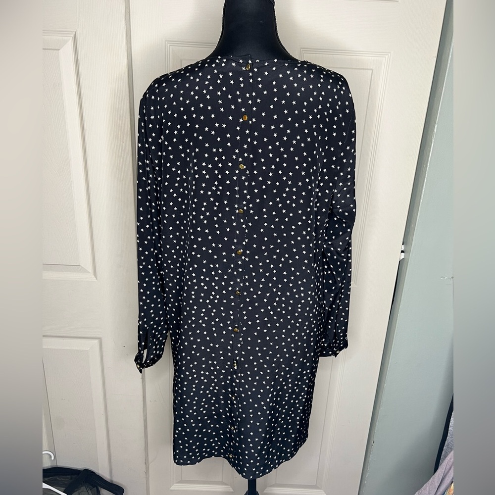 Madewell Silk Dress Black, star pattern, long sleeve, button back detail - Picture 2 of 7